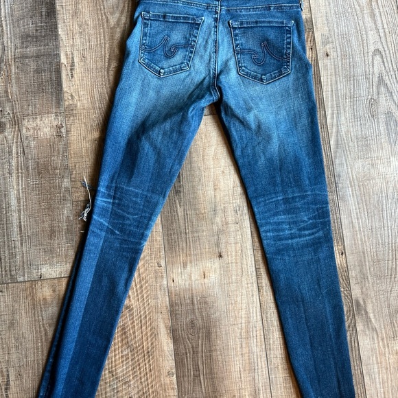 Ag Adriano Goldschmied Middi ankle Skinny Blue Jeans with Vintage Distressing - Picture 2 of 7